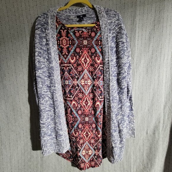 Gap Open Knit Cardigan Sweater Paired With No Boundaries Aztec Dress Sizes Large - Picture 2 of 2